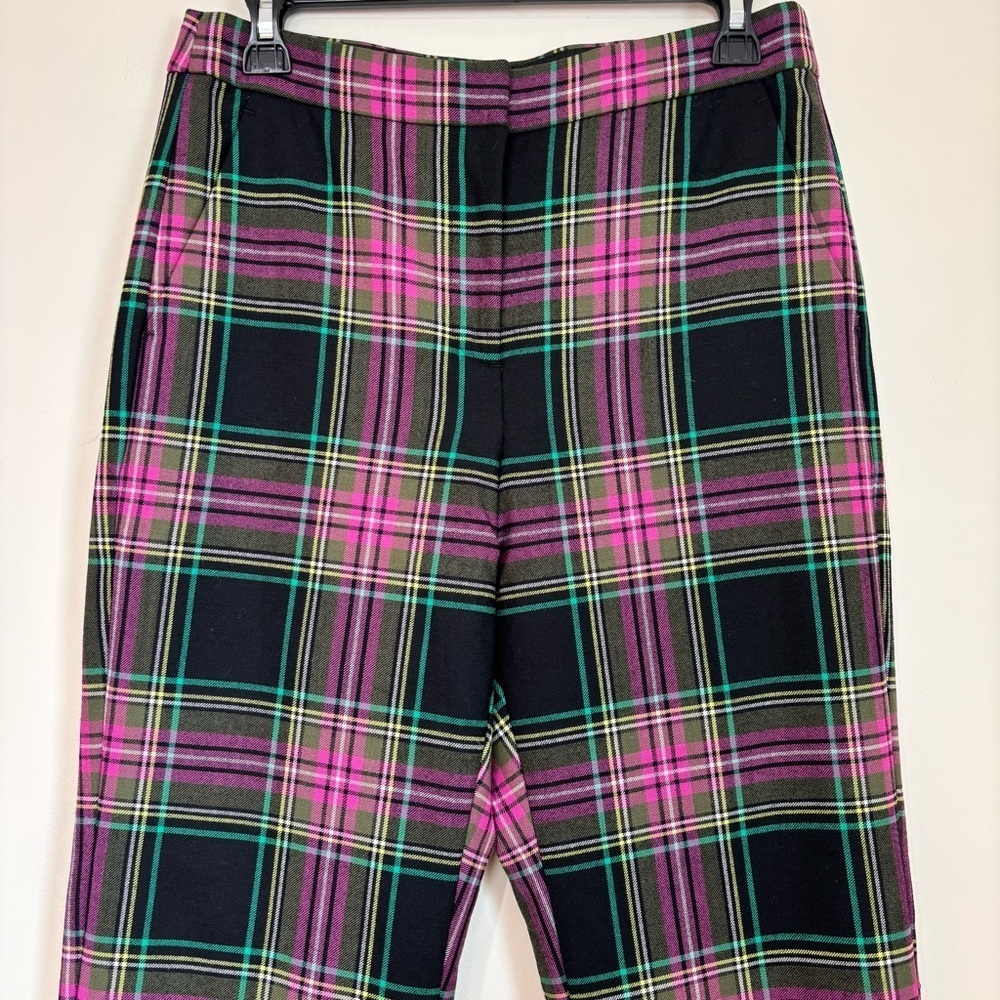 J. Crew Kate Stewart Tartan Pink Green Wool Blend Straight Preppy Academia Pants - Picture 4 of 16